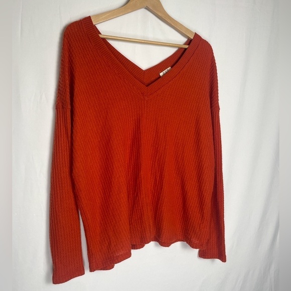 Project Social T Cozy Soft oversized red orange waffle knit long sleeve sweater - Picture 1 of 9